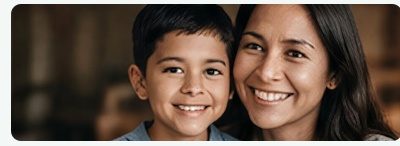 Mother and son smiling